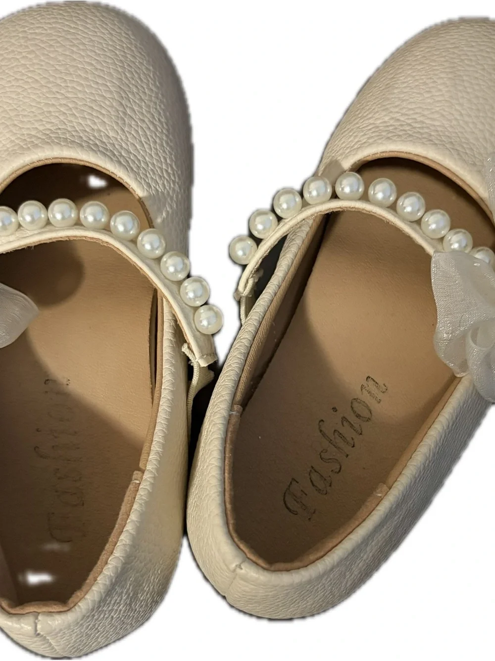 Cream Pearl-Trim Mary Jane Flats - Women's Fashion